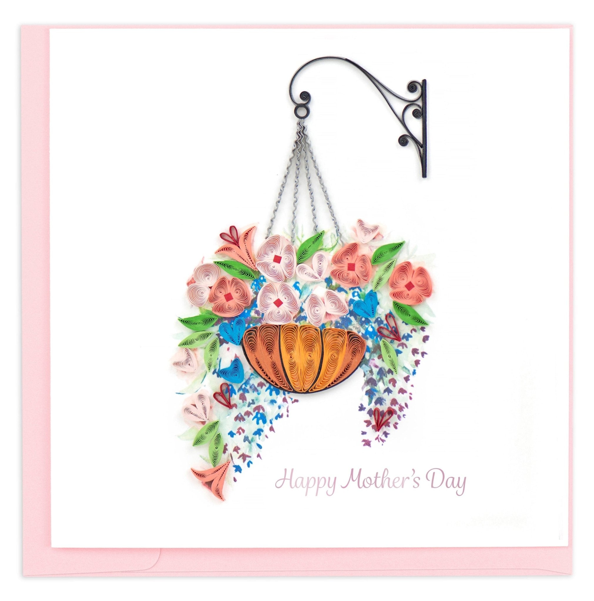 Quilled Mother's Day Hanging Flower Basket Greeting Card - Quilling Card - Greeting Card
