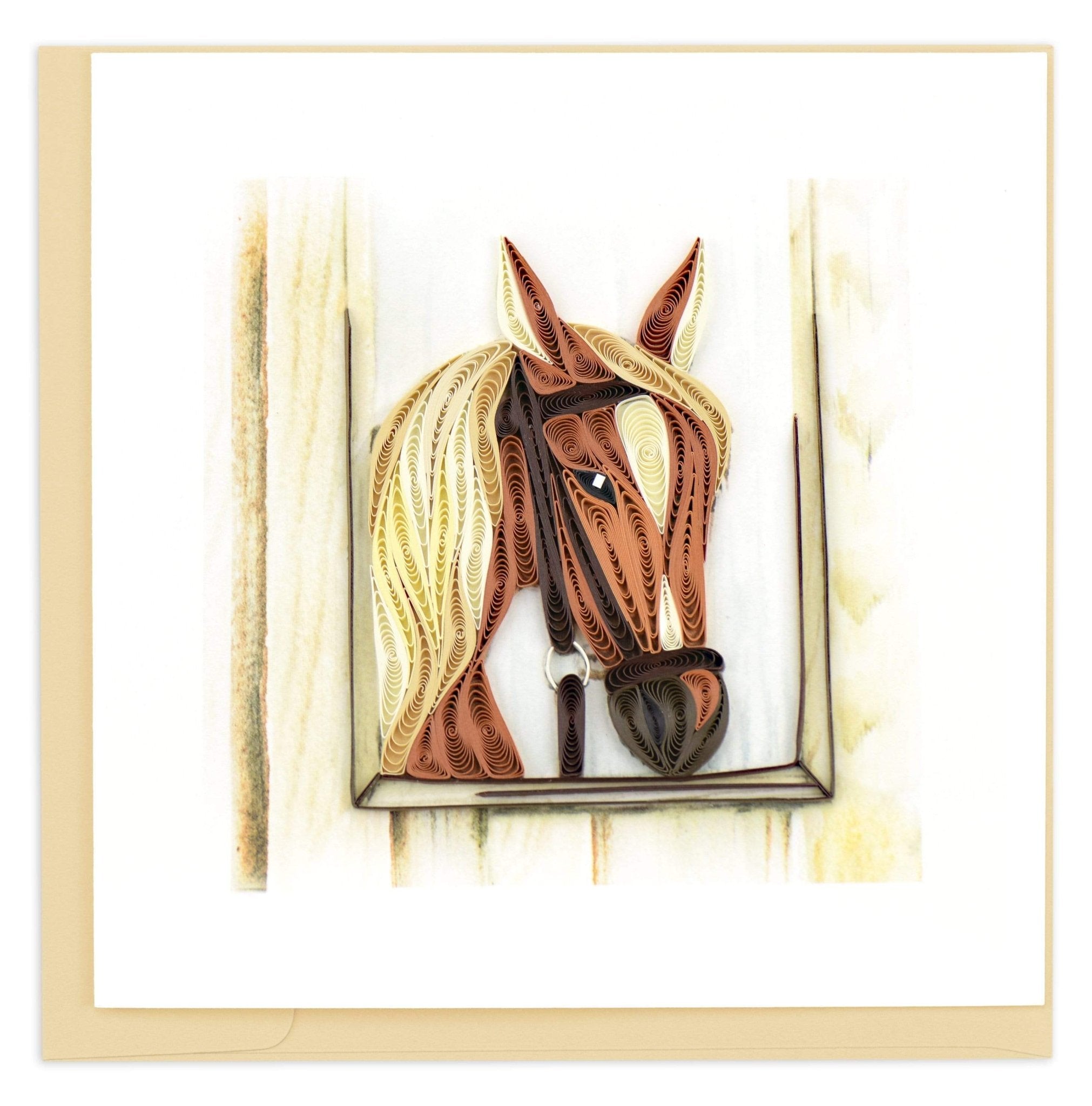 Quilled Horse in Stable Greeting Card - Quilling Card - Greeting Card