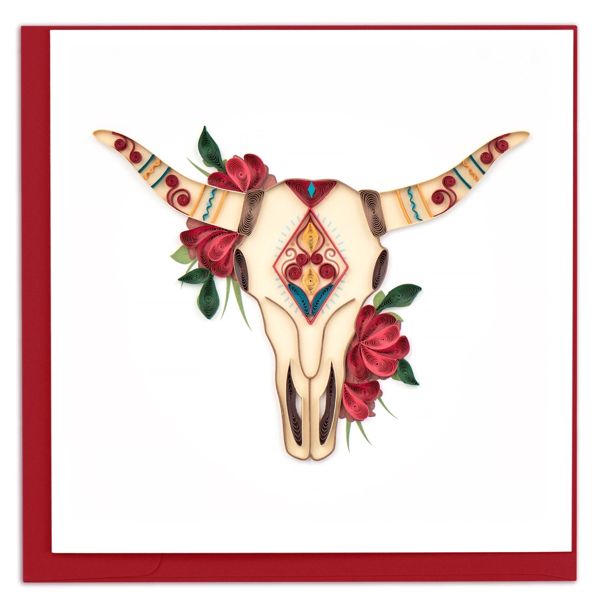 Quilled Decorative Longhorn Skull Greeting Card - Quilling Card - Greeting Card