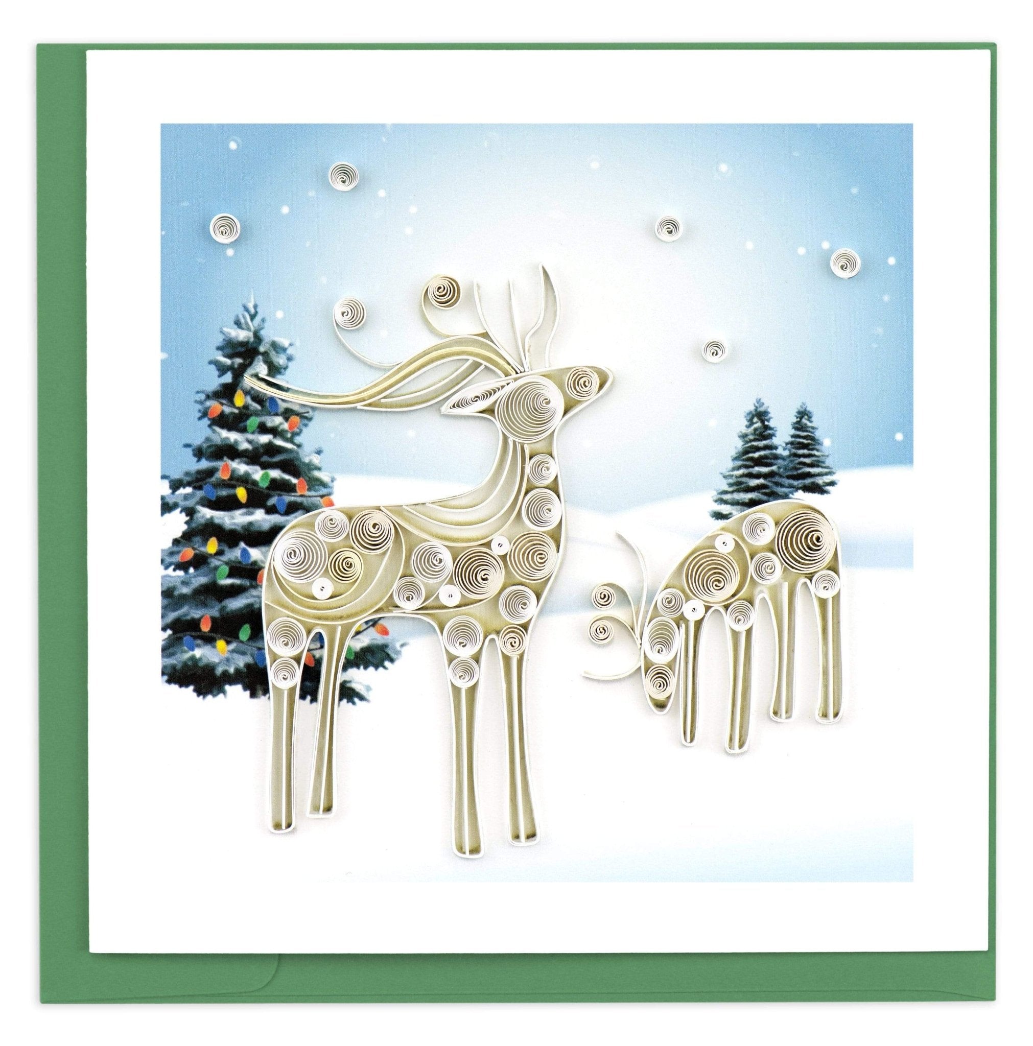 Quilled Snowy Reindeer Holiday Card - Quilling Card - Greeting Card