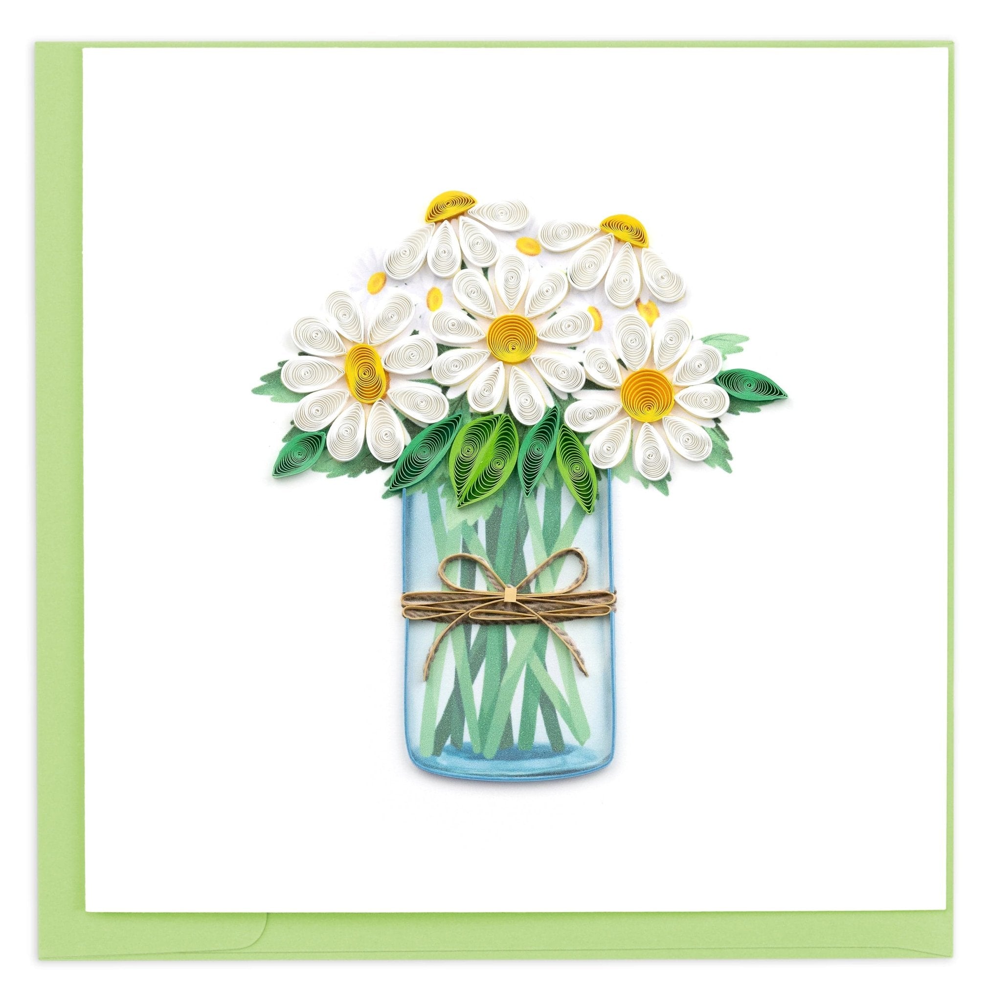 Quilled White Daisies in Jar Greeting Card - Quilling Card - Greeting Card