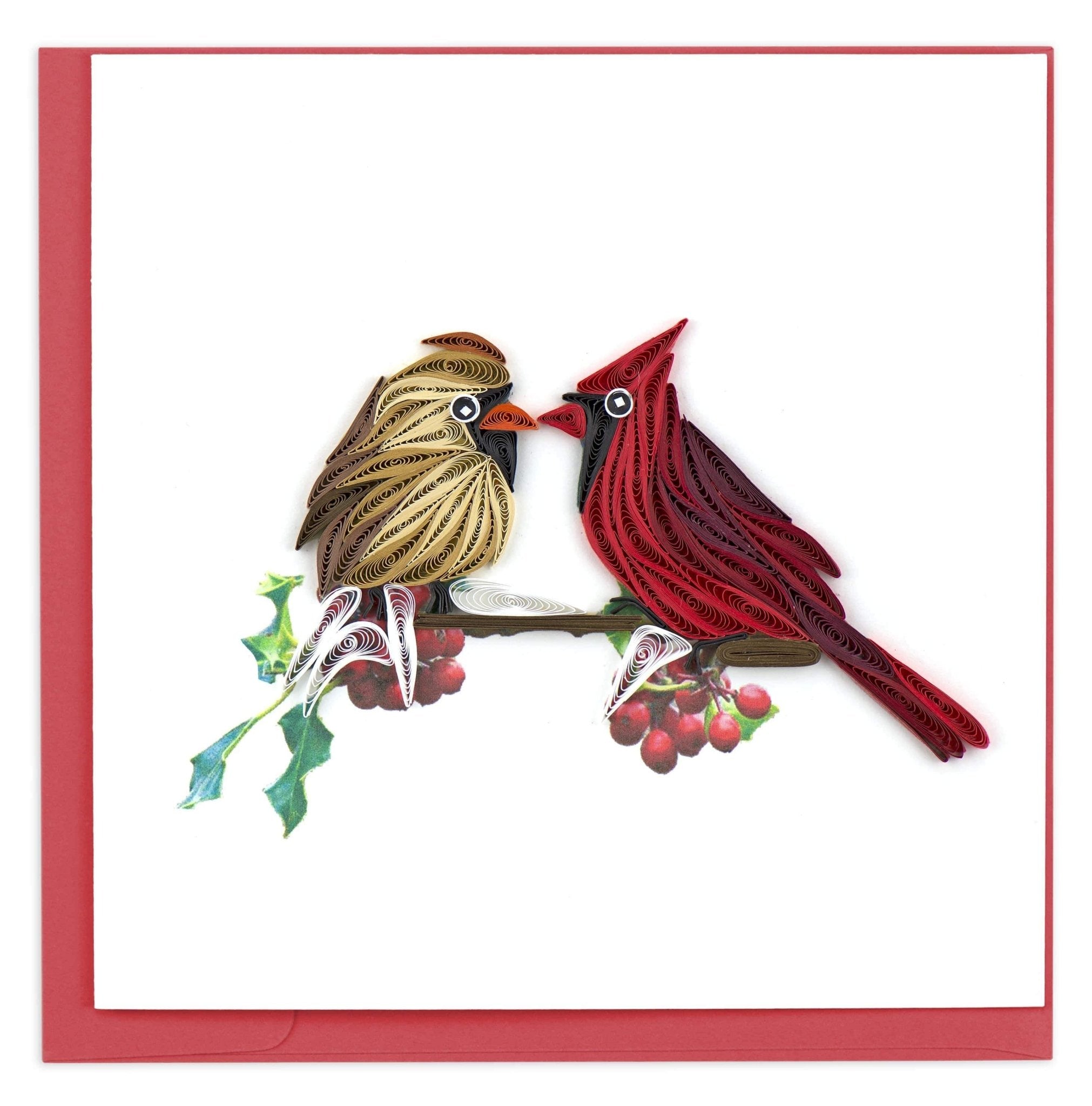 Quilled Two Cardinals Greeting Card - Quilling Card - Greeting Card
