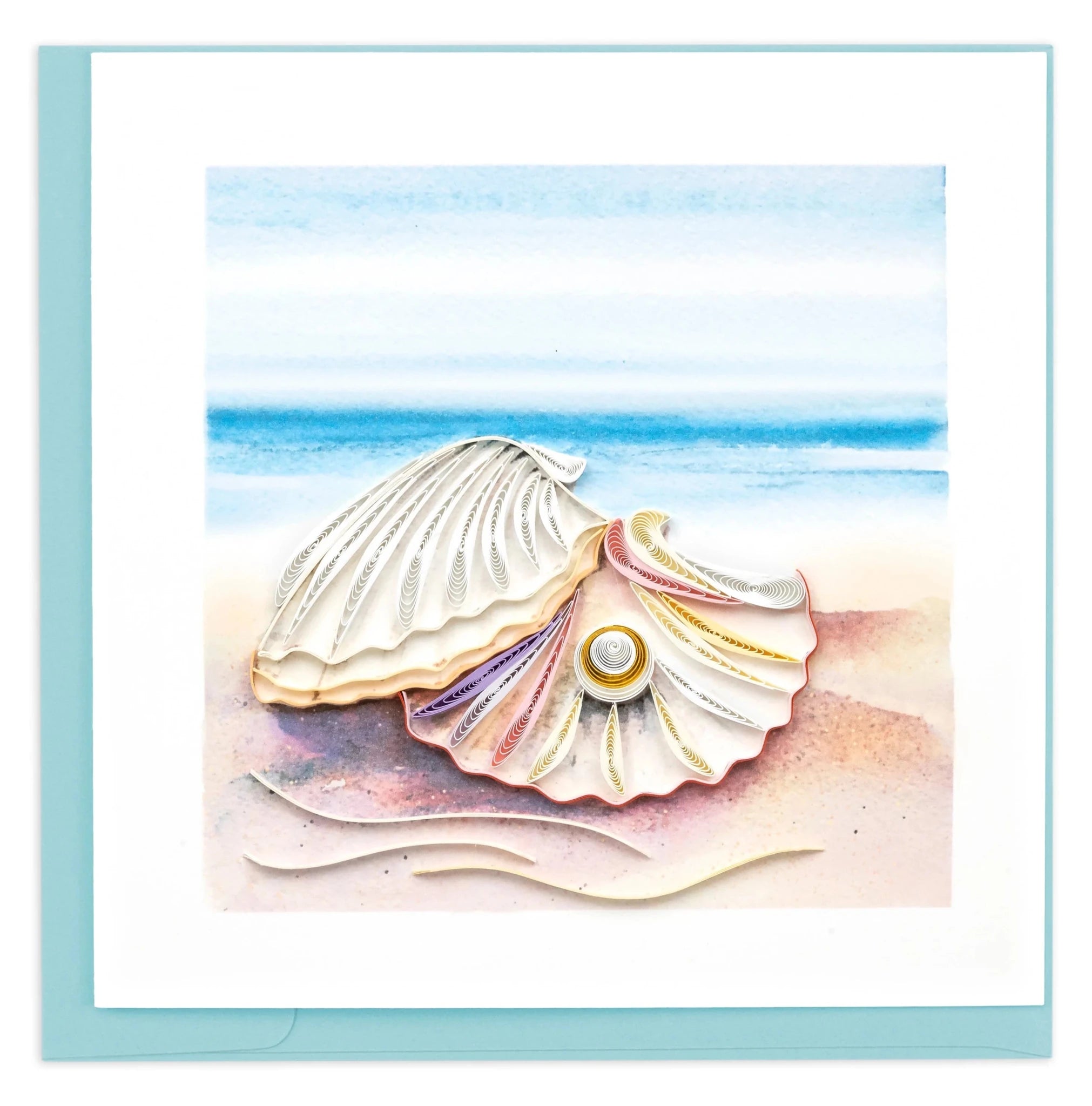 Quilled Seashell & Pearl Greeting Card - Quilling Card - Greeting Card