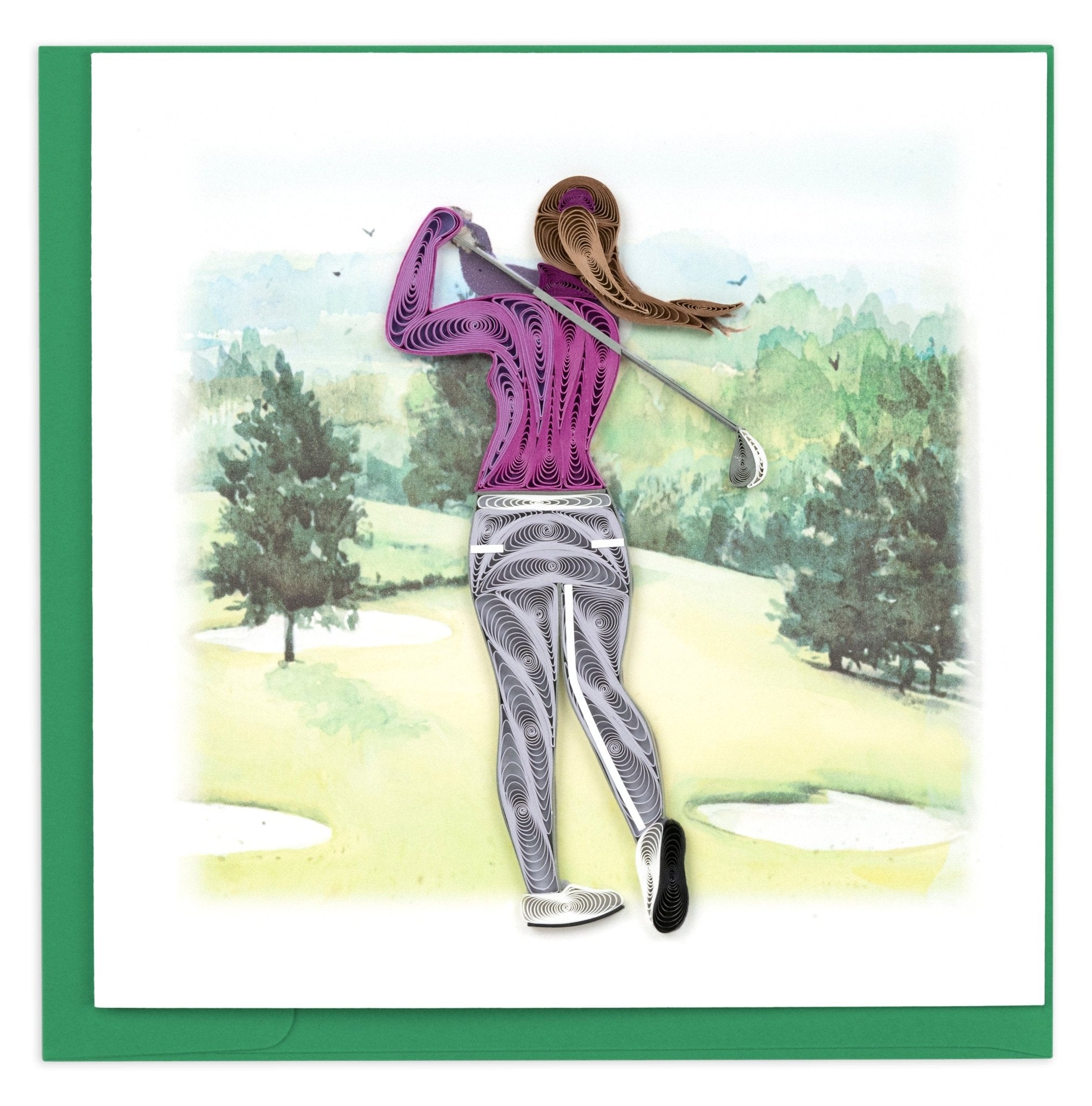 Quilled Female Golfer Greeting Card - Quilling Card - Greeting Card