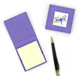 Quilled Purple Dragonfly Sticky Note Pad Cover on white background with pen