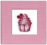 Sticky note pad cover featuring a quilled design of a pink cupcake