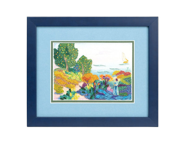 Framed Artist Series - Quilled Two Women by the Shore, Mediterranean, Cross