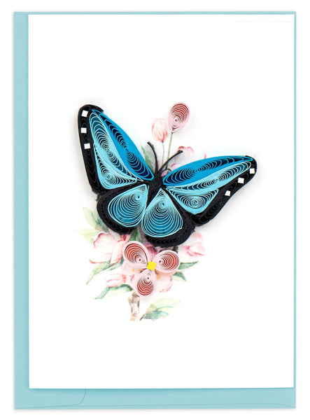 Quilled Blue Butterfly & Pink Flowers Gift Enclosure Mini Card