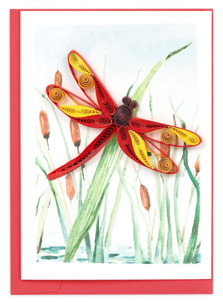 Quilled Red Dragonfly & Cattails Gift Enclosure Mini Card