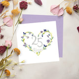 Quilled 25th Wedding Anniversary Greeting Card on table with lilac envelope surrounded by dried florals