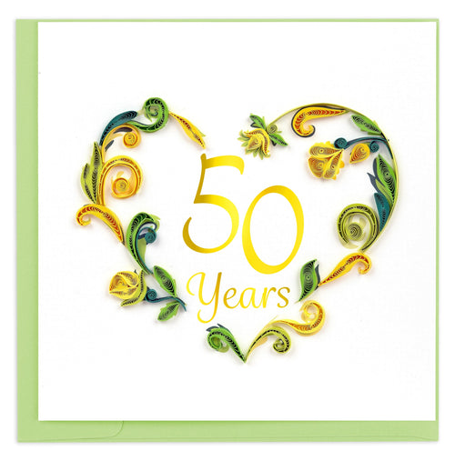Quilled 50th Wedding Anniversary Greeting Card with Light Green envelope