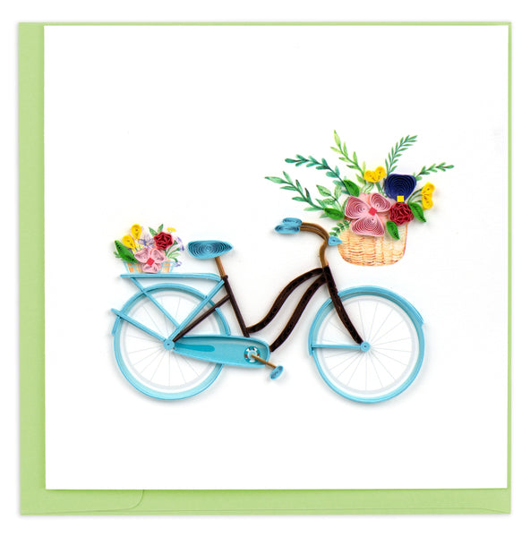 blue bicycle, basket, flowers