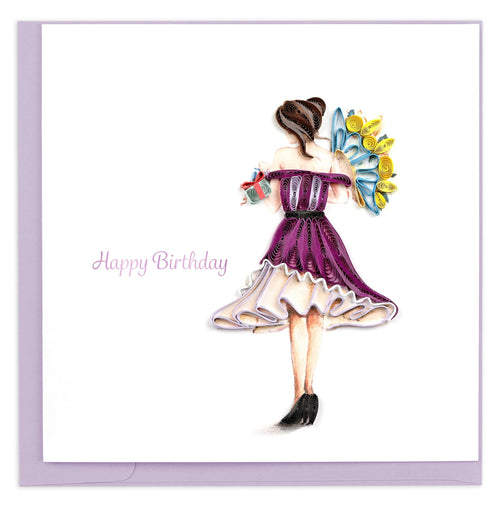 Quilled Birthday Woman with Bouquet Greeting Card