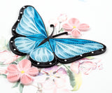 Quilled Blue Butterfly & Pink Flowers Greeting Card