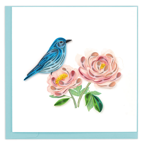 Quilled Bluebird & Peonies Greeting Card
