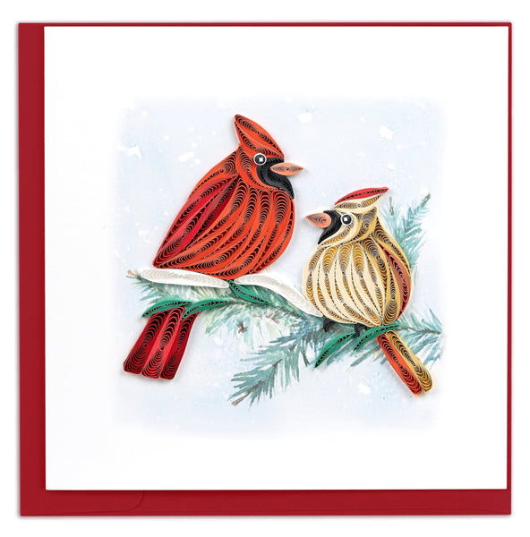 red cardinal, pine tree branch, snow, winter