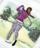 Close up detail of Quilled Female Golfer Greeting Card.