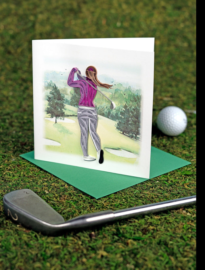 Handcrafted Female Golfer Greeting Card Quilling Card¨