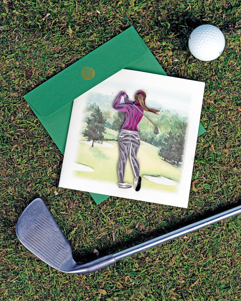 Handcrafted Female Golfer Greeting Card | Quilling Card¨