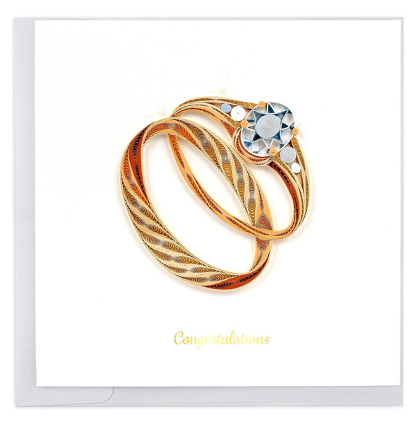 Handcrafted Gold Wedding Rings Greeting Card | Quilling Card