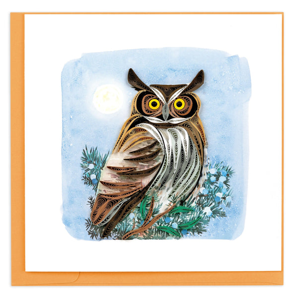 horned owl, night sky, moon, tree