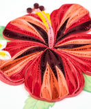 A close up detail of the flower of the Quilled Hibiscus Greeting Card.