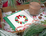 Quilled Holiday Wreath with Ornaments Greeting Card on tray with christmas decor next to hot coacoa