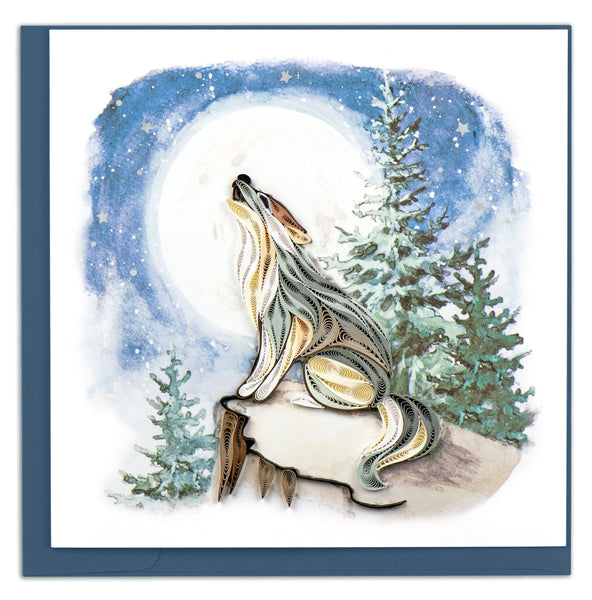 wolf, moon, pine trees