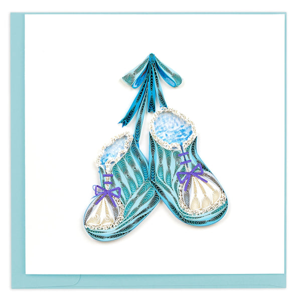 Quilled Knitted Blue Baby Booties Greeting Card