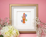 Quilled Love Lava Lamp Greeting Card in golden frame next to white flowers with pink background