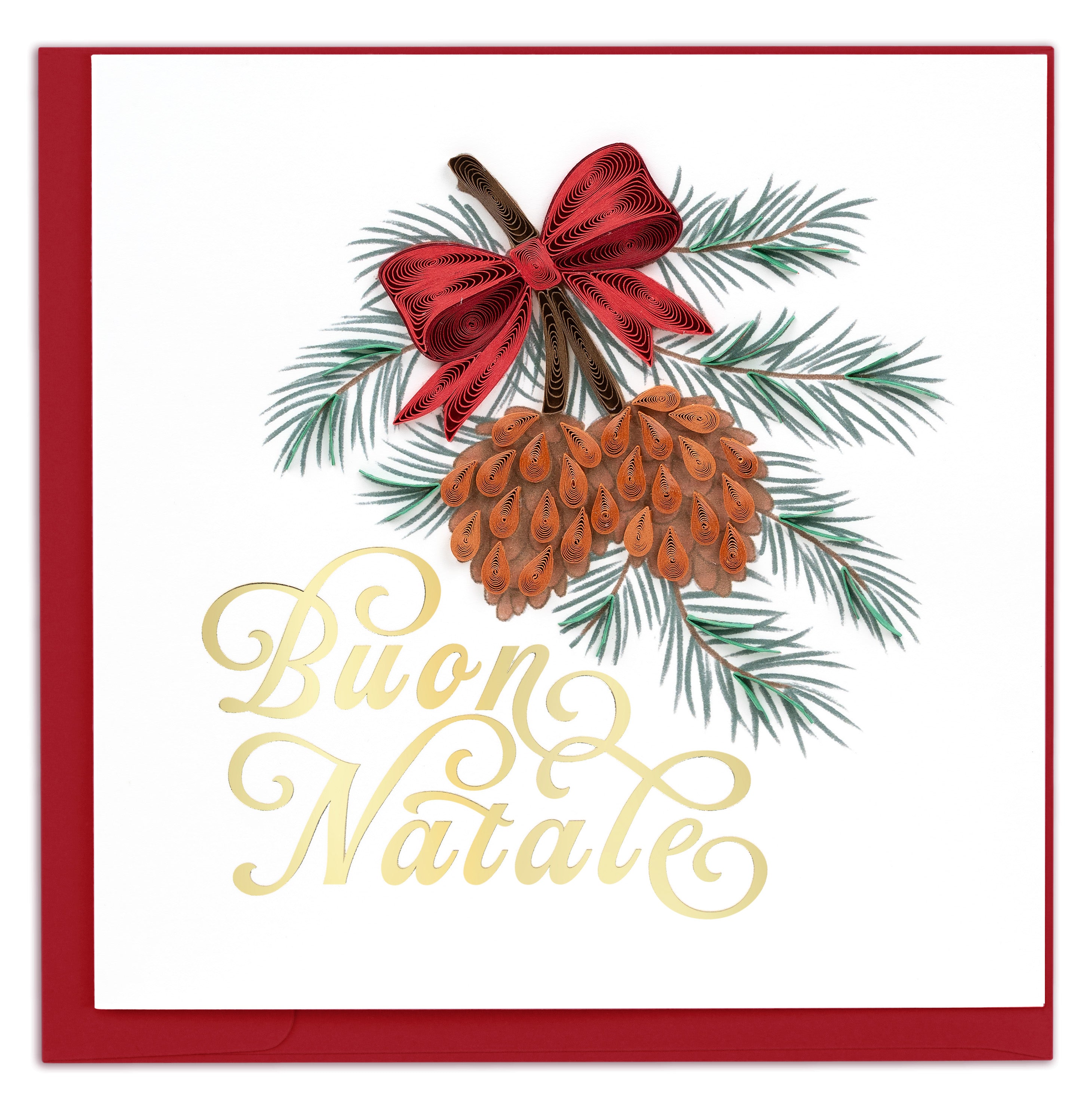 Quilled Merry Christmas Pinecone (Italian) Greeting Card