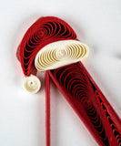 Close up detail shot of santa hat on Quilled NOEL Christmas Card.