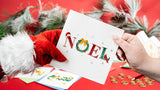 Santa handing off Quilled NOEL Christmas Card.