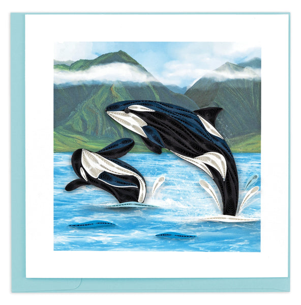 Quilled Orca Whales Greeting Card