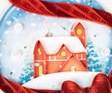 Close up detail shot of Christmas House inQuilled Snow Globe Christmas Card.