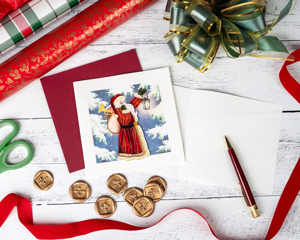 Handcrafted Vintage Santa Christmas Card | Quilling Card