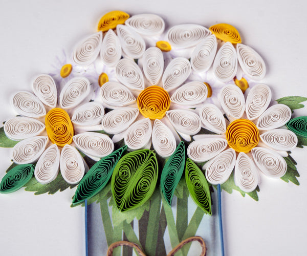 Handcrafted White Daisies in Jar Greeting Card Quilling Card¨