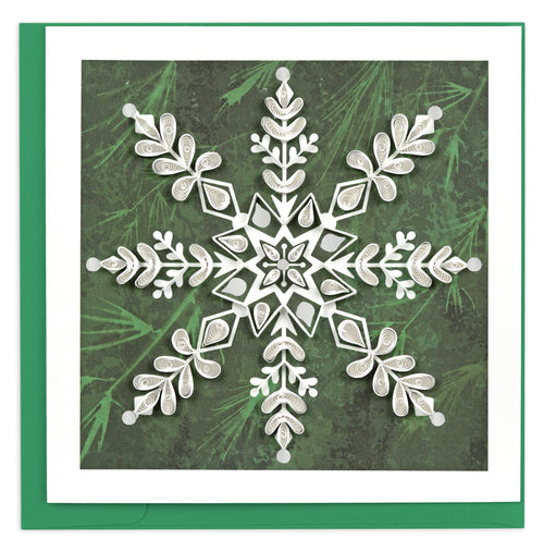 Quilled White Snowflake on Pine Card