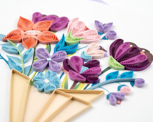 Quilled Playful Flower Bouquet Greeting Card - Quilling Card - Greeting Card
