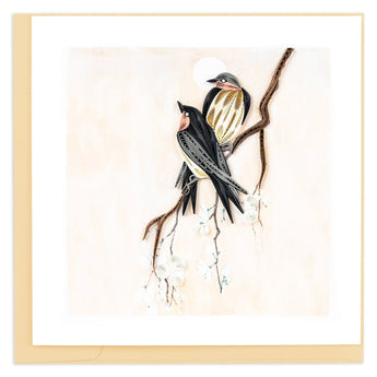 Quilled Swallows on White Flower Branch Greeting Card - Quilling Card - Greeting Card