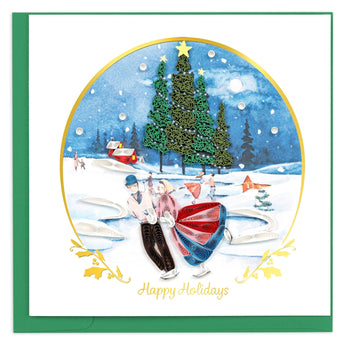 Quilled Ice Skating Scene Greeting Card - Quilling Card - Greeting Card