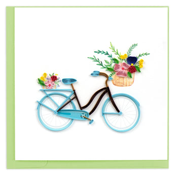 Quilled Bicycle & Flower Basket Greeting Card - Quilling Card - Greeting Card