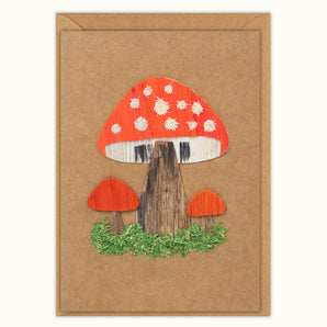 Wild Mushroom handmade card from upcycled corn husks by Husk & Heart, eco-friendly greeting card