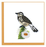 Greeting card featuring a quilled design of a cactus wren bird