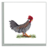Greeting card featuring a quilled design of a blue hen chicken