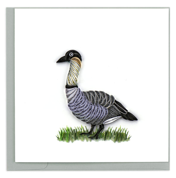 Greeting card featuring a quilled design of a nene