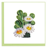 A spiky green cactus with white flowers.
