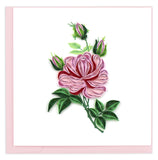 Blank greeting card featuring a quilled design of pink roses