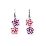 Bright Pink Flower Drop Quilled Earrings