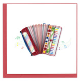 Blank greeting card featuring a rainbow accordion with musical notes emerging from it